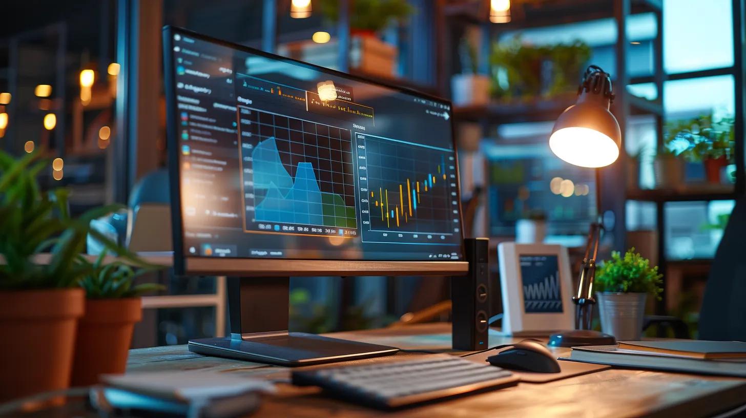 a focused office scene features a modern workspace with a sleek computer screen displaying analytical graphs and search engine optimisation tools, showcasing the synergy of technology and strategy in enhancing digital content visibility. a focused office scene features a modern workspace with a sleek computer screen displaying analytical graphs and search engine optimisation tools, showcasing the synergy of technology and strategy in enhancing digital content visibility.