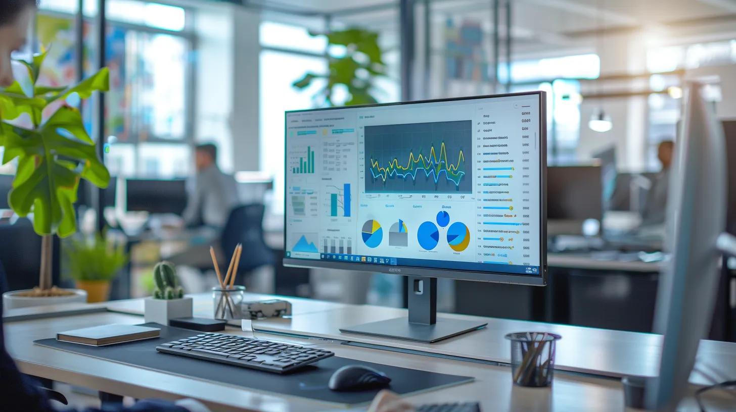 a modern office workspace features a sleek computer monitor displaying a vibrant graphic demonstrating image optimisation techniques, with a blurred background of busy colleagues collaborating, emphasising the importance of alt text and fast-loading images for superior seo rankings. a modern office workspace features a sleek computer monitor displaying a vibrant graphic demonstrating image optimisation techniques, with a blurred background of busy colleagues collaborating, emphasising the importance of alt text and fast-loading images for superior seo rankings.
