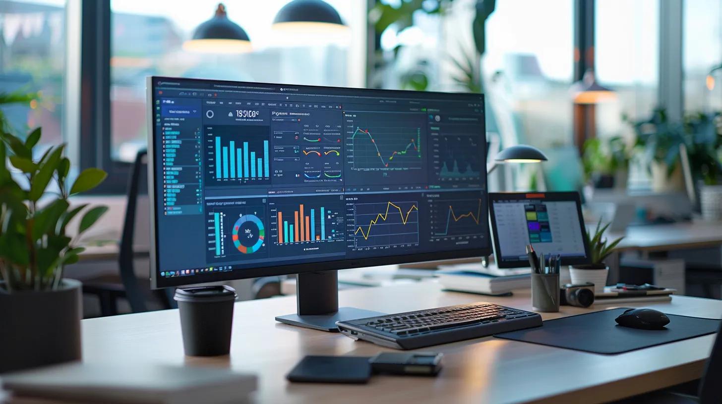 a modern office workspace features a sleek computer monitor displaying colourful analytics and social media notifications, symbolising the dynamic process of managing online reputation and brand mentions in a digital landscape. a modern office workspace features a sleek computer monitor displaying colourful analytics and social media notifications, symbolising the dynamic process of managing online reputation and brand mentions in a digital landscape.