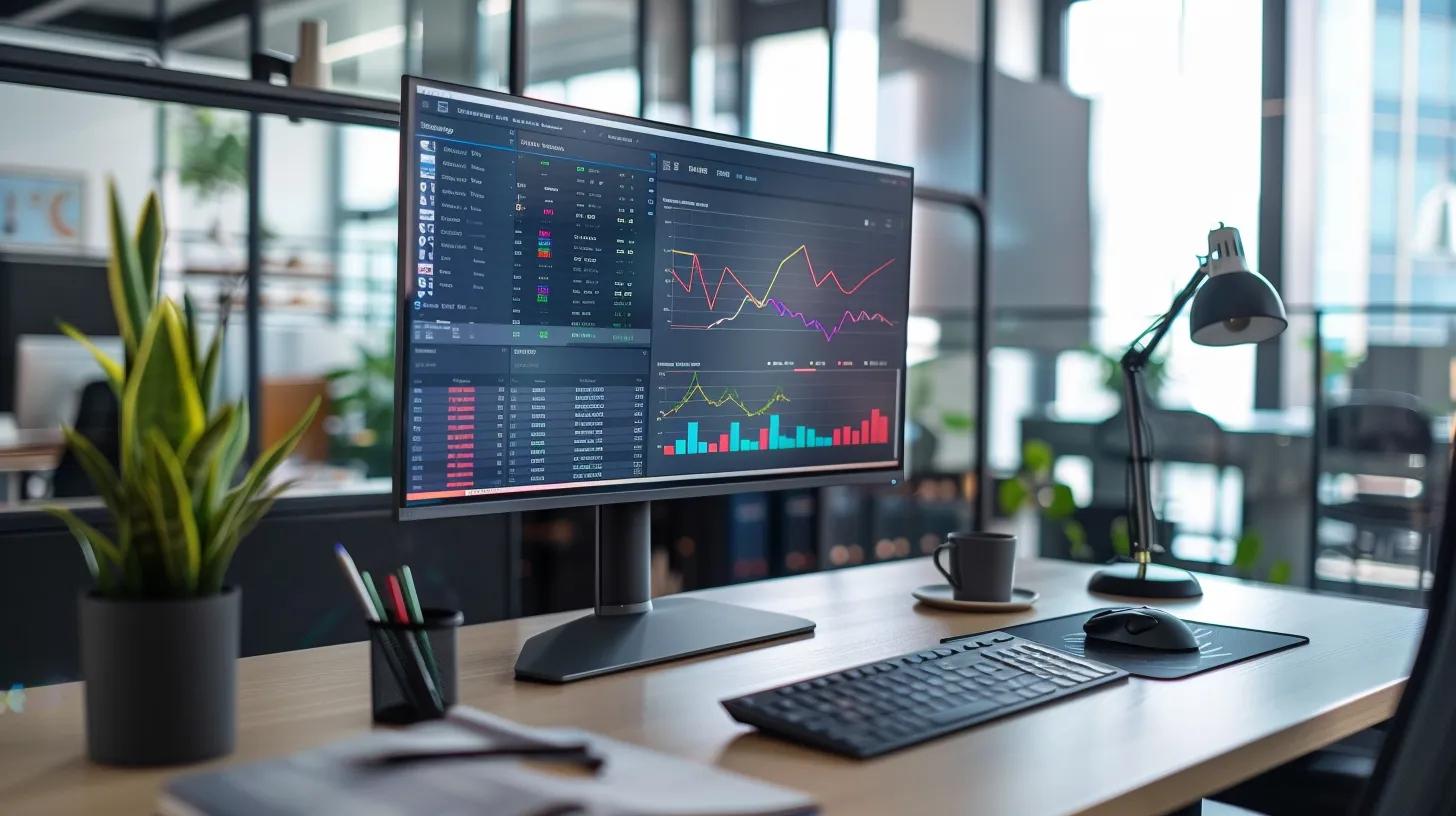 a sleek, modern office workspace features a large monitor displaying analytics and a/b testing graphs, emphasising the optimisation of title tags and meta descriptions to boost click-through rates. a sleek, modern office workspace features a large monitor displaying analytics and a/b testing graphs, emphasising the optimisation of title tags and meta descriptions to boost click-through rates.